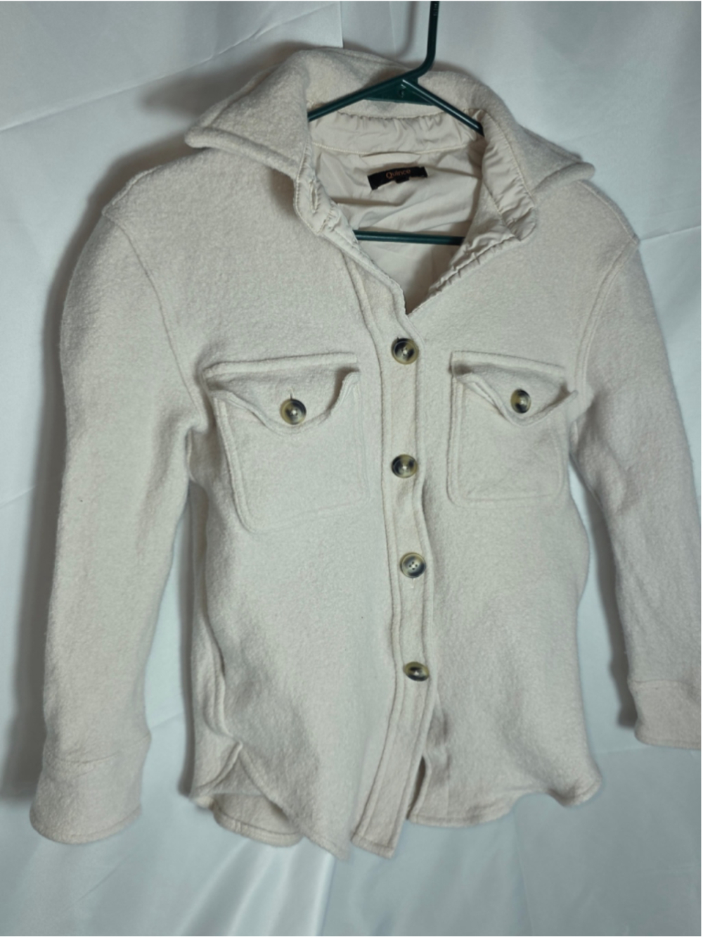 Women's Quince Wool Blend Teddy Jacket Size S Beige warm fall winter cozy casual